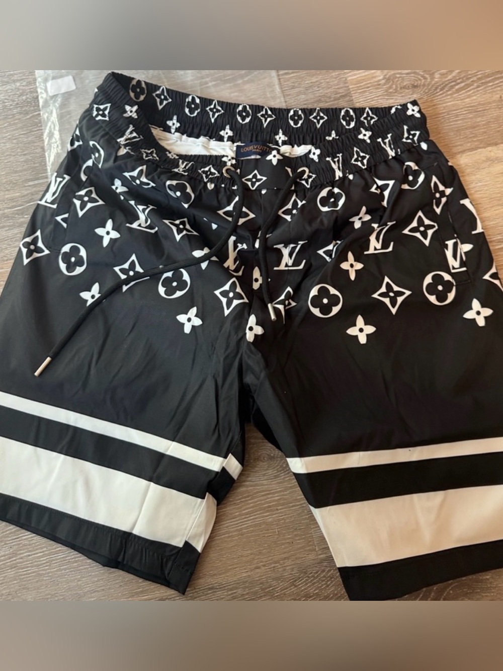Black Monogram Swim Shorts - White Print New